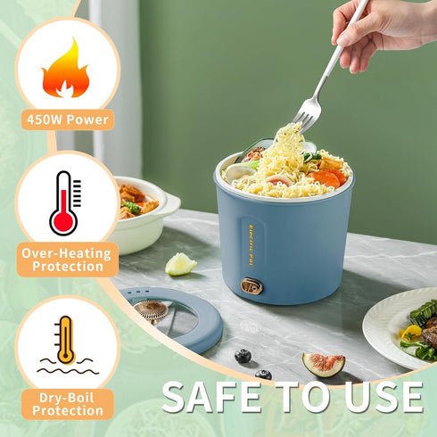 Hot Pot Electric 1L Mini Ramen Cooker, 450W Rapid Noodles Cooker for Cooking Pasta, Egg, Soup