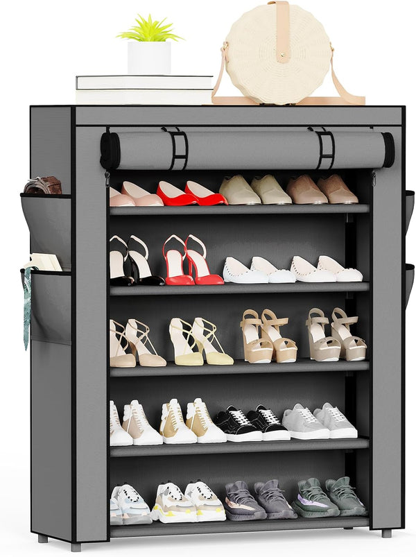 Mavivegue Shoe Rack with Cover, 5 Tier Shoe Organizer for Entryway, Shoe