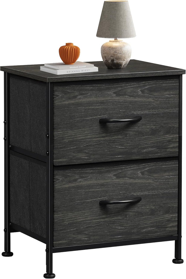 WLIVE Night Stand, Small Dresser with 2 Fabric Drawers, Black Bedside Table and Closet Organizer