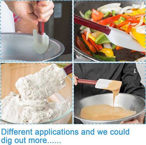 High Heat Resistant Silicone Scraper Spoon, Commercial Spatula Set of 2 for Cooking (9.5'')