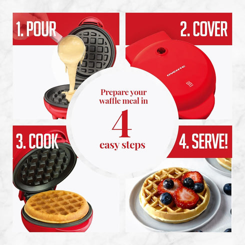 OVENTE Electric Mini Waffle Maker, 550W Fast Heating Element, 4-Inch Non-Stick Plates, Perfect for Breakfast