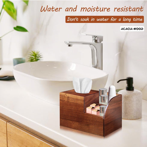 BIBELUN Square Tissue Box Cover,Multi-Functional Wood Tissue Box Holder with Storage Grid,Tissue and Remote Control