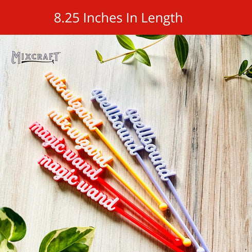 MixCraft Elixir Mixer Cocktail Stirrers - Set of 6 Stainless Steel Drink Stirring Swizzle Sticks with Colorful Words