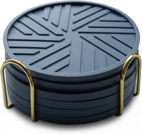 Angardy Homeware Silicone Coasters for Drinks Set of 6 & Gold Holder with Smart