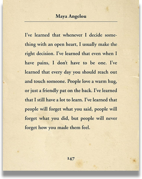 Govivo I've Learned... - Maya Angelou Book Quote Wall Art Decor Print on Beige Background - Unframed 8x10 Artwork