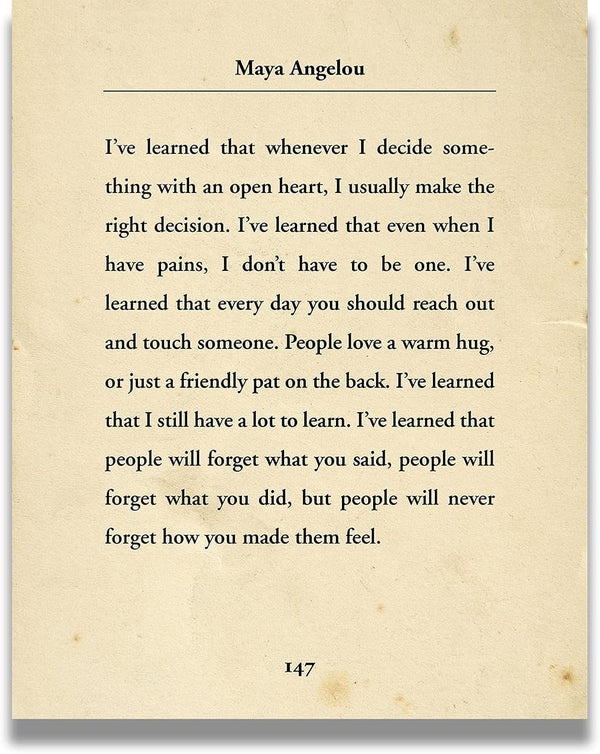 Govivo I've Learned... - Maya Angelou Book Quote Wall Art Decor Print on Beige Background - Unframed 8x10 Artwork