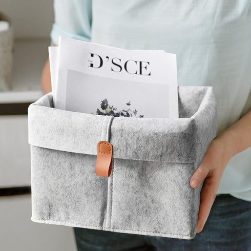 Felt Storage Basket, Large Capacity Folded Closet Storage Bin with Hanger for Clothing, Books, Shoes (Light Gray)