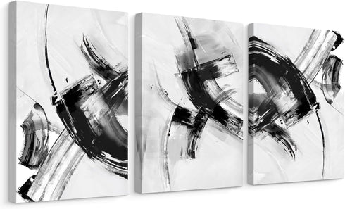 Creoate Black and White Wall Art Decor for Bedroom, 3 Pieces Abstract Lines Canvas Print Artwork for Living Room
