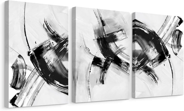 Creoate Black and White Wall Art Decor for Bedroom, 3 Pieces Abstract Lines Canvas Print Artwork for Living Room