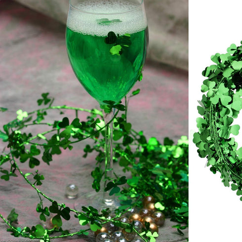 Whaline 3 Pack St. Patrick’s Day Green Tinsel Garland with Shamrock Wreath, Wire Garland, Leprechaun Hat