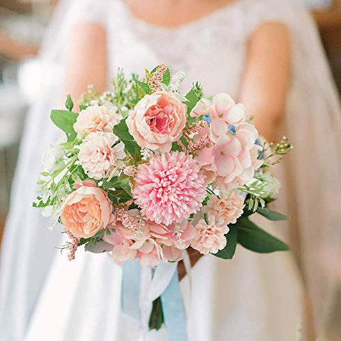 6 Pack Artificial Flowers, Faux Peony Silk Hydrangea for Wedding Decoration (Pink)