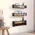 16 Inch Set 3 AZSKY Nursery Book Shelves Wall Floating Bookshelf with Hook Deep Walnut Hanging Book Shelf Toddler Room