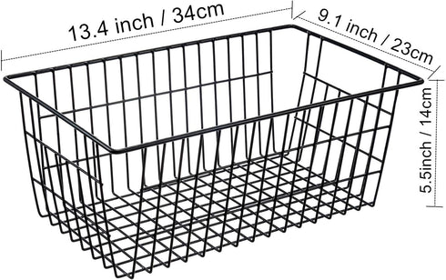 iPEGTOP Wire Freezer Storage Baskets, Set of 2 Farmhouse Bins with Handles for Kitchen Cabinets, Pantry, Black