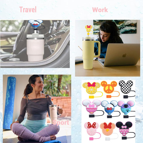 9 pcs Silicone Straw Covers for Stanley 20 30&40 Oz Cup, Cute Mouse Ears Dust-Proof Straw Caps