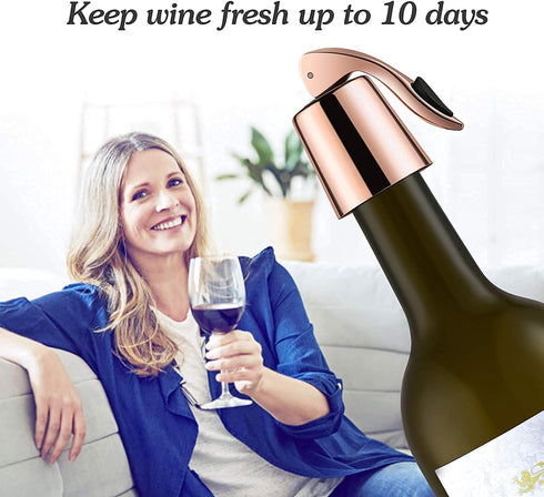 Wine Stoppers Set of 2 - Premium Stainless Steel Bottle Stopper with Silicone Seal, Reusable Beverage Preserver