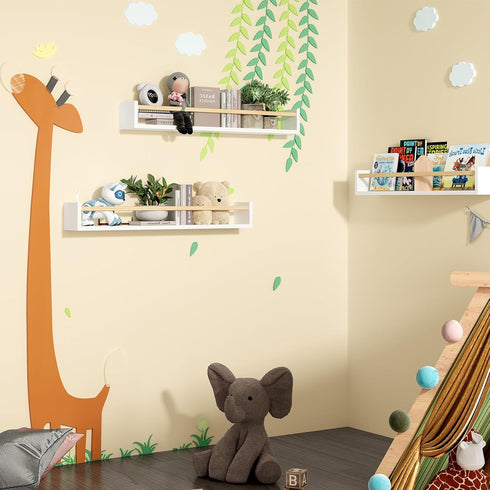 23.6 Inch Set 3, Fixwal Nursery Book Shelves, Floating Bookshelves for Wall of Baby Nursery Decor, Solid Wood Wall