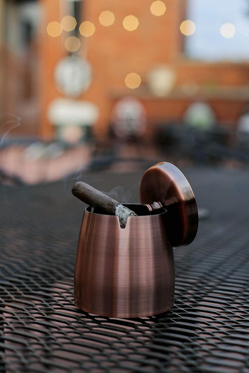 Cigarette & Cigar Smokers Waterproof Windproof Ashtray with Lid - Large Heavy Weighted Stainless Steel Tobacco Tray for
