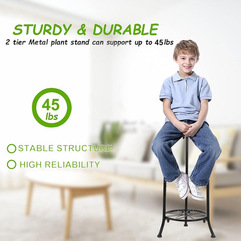 THKFUL 2Pack Outdoor,20.3" Plant,2 Plant Stand Indoor Heavy Duty Metal Pot Plants Stands for Multiple Tier Corner