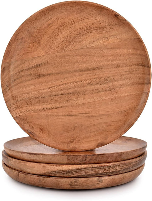 Samhita Acacia Wood Round Platters Set of 4 for Ottoman or Side Table,