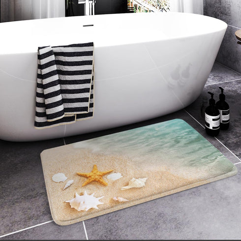 Britimes Bath Mat for Bathroom, Beach Starfish Sea Shell Washable Cover Floor Rug, 18x30 Inches