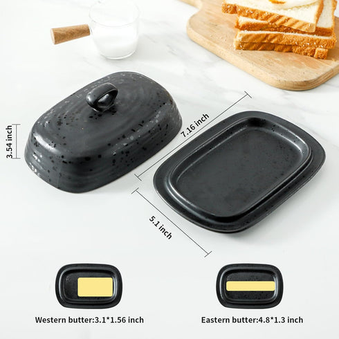 Countertop, Hansense Porcelain Butter Dish with Lid for Ceramic Butter Keeper with Handle Cover, Butter Holder