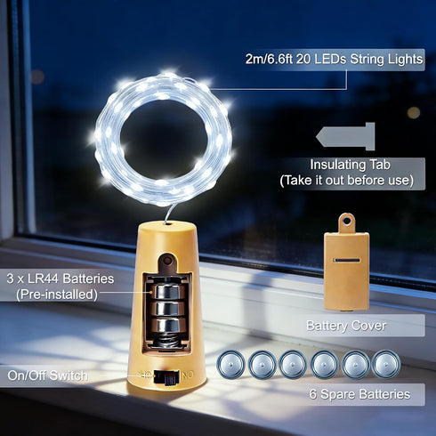 20 8 Pack) VOOKRY Wine Bottle Lights with Cork LED Battery Operated Cork String Lights Mini Copper Wire Bottle Lights