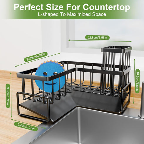 90-Degree Countertop Fikoksol Large Sponge Holder for Kitchen Sink, Sink Caddy Organizer with Dish Brush Holder