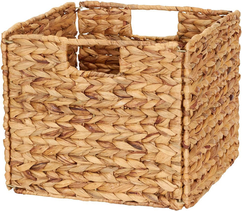 Household Essentials Foldable Wicker Storage Bin, Water Hyacinth, Sturdy Steel Frame, Handwoven