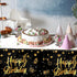 Ruisita 2 Pack Black Gold Table Cloth Cover, Happy Birthday Tablecloths for Indoor or Outdoor Parties
