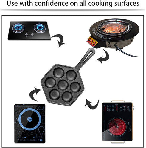 WUWEOT Nonstick Aebleskiver Pan, Cast Iron Takoyaki Griddle for Making Pancake Balls, Poffertjes, and Thai Kanom Krok