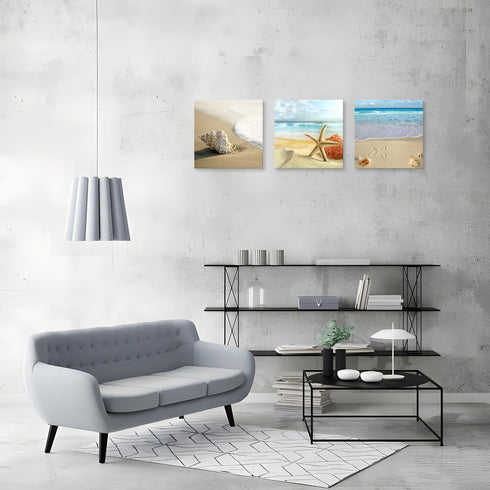 NAN Wind Beach Ocean Canvas Prints, Contemporary Abstract Seascape Pictures on Canvas Wall Art, Stretched and Framed