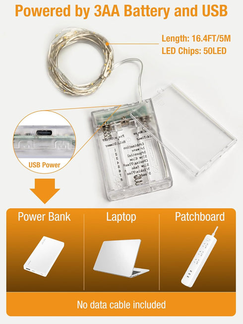 8 16.4 50 Dimmable btfarm Fairy Lights Battery Operated with Timer Modes, FT LED Silver Wire Twinkle String Lights