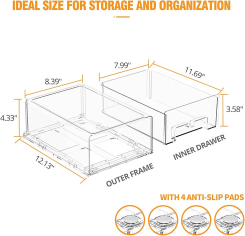Stackable Fridge Organizer Bins - 2 Pack Refrigerator Drawers for Storage, Clear Fruit Containers for Fridge, Berry