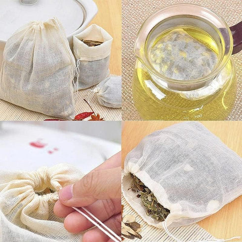 AKOAK 20 Pcs 4 x 3 Inches Muslin Drawstring Bags, Natural Unbleached Cotton Bags for Spice, Tea, Herbs