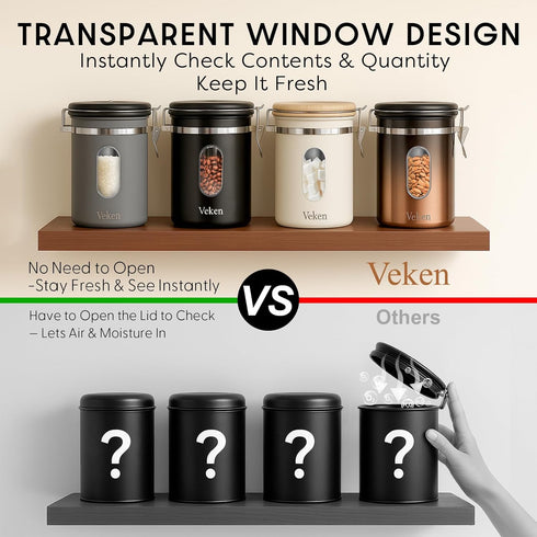 Set,Airtight Coffee,Beans,Tea,Flour,Cereal,22OZ,Cream Veken Coffee Sugar Canister with Window, Coffee Lover Gift