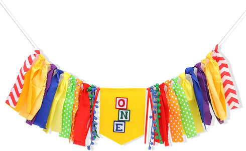 Jissoo Fabric,1st Letter Blocks One High Chair Banner - First Birthday Decorations, Nursery Rhyme Highchair Garland