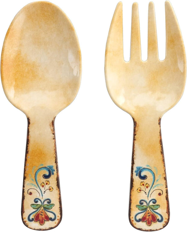 Supreme Housewares 2-Piece Salad Server Set - 10.75 Inch Melamine Spoon and Fork, Tuscany Design