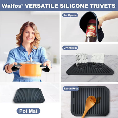 Walfos Trivets for Hot Dishes - Multi-Purpose Silicone Pot Holders, Non-Slip Hot Pads for Kitchen Countertops, 2 Pack