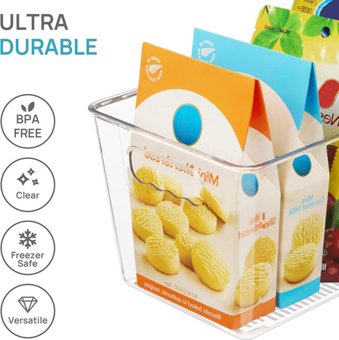 Vtopmart Clear Plastic Storage Bins, 6 PCS Pantry Organizer Bins with Handle for Kitchen, Refrigerator, Freezer