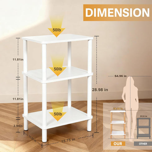 3 Legs28' YGYQZ Tier White Side Table Small End Table with Solid Wood Tall Bedside Table with Storage ShelfNightstand