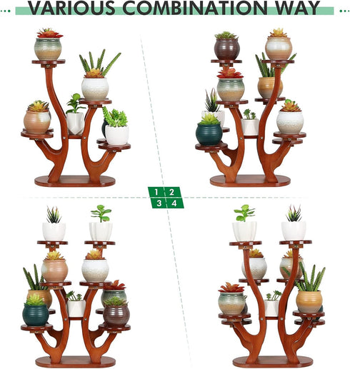 9 Tiers Small Windowsill Plant Shelf Indoor,Bamboo Succulent Plant Stand for Desk,Multi-Layered Tabletop Plant Holder
