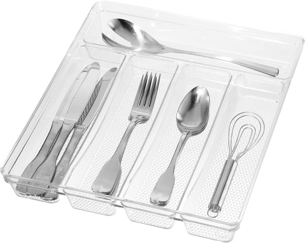 Oggi 5-Compartment Silverware Organizer, Clear Cutlery Storage for Kitchen Drawers