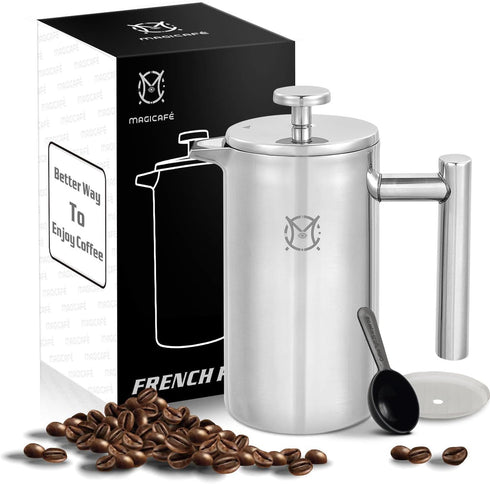 French Press Coffee Maker, Single Serve 1 Cup Small Stainless Steel Thermal Double Walled, 350ML/12OZ