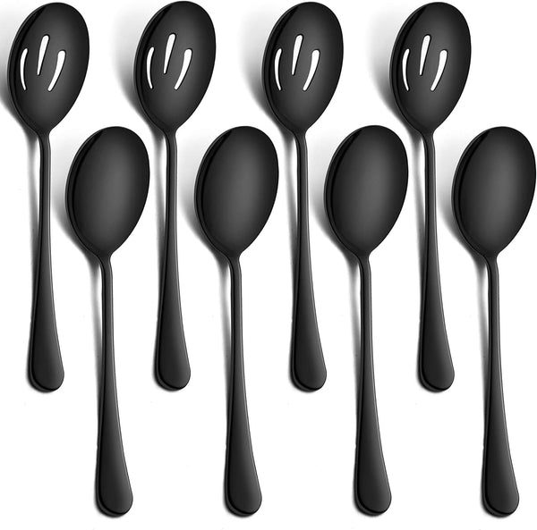 LIANYU 8 Pack Large Black Serving Spoons, 9.8 Inch Stainless Steel Utensils Set