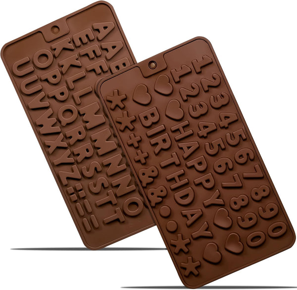 Anaeat Silicone Letter and Number Chocolate Molds, 2 Pack Alphabets & Numbers Candy Baking Mold for DIY Chocolates