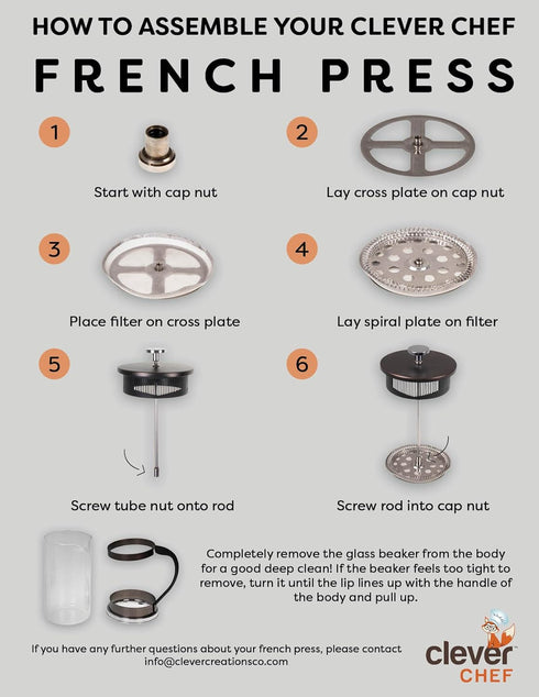 Clever Chef French Press Coffee Maker, 2 Cup Capacity, Black - Maximum Flavor Brewer