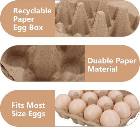 30 Pack 12 Count Vintage Egg Cartons - Natural Pulp, Holds Twelve Chicken Eggs, Sturdy Design Made from Recycled