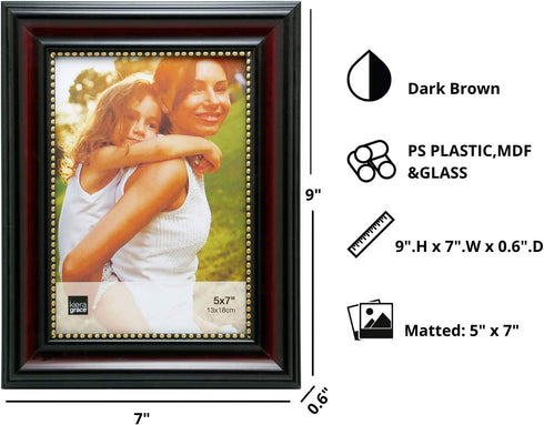 Kiera Grace Lucy Picture Frame, 5" x 7", Dark Brown Classic Traditional