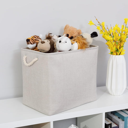 Bidtakay Fabric Beige Baskets, Extra Large Organization Baskets for Clothes, Set of 2 Collapsible Storage Bins