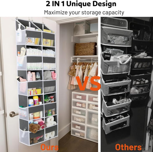 Over the Door Organizer 5 Tiers, Extra Large Storage with 10 Compartments, 50 lbs Capacity for Closet, Diaper Organizer